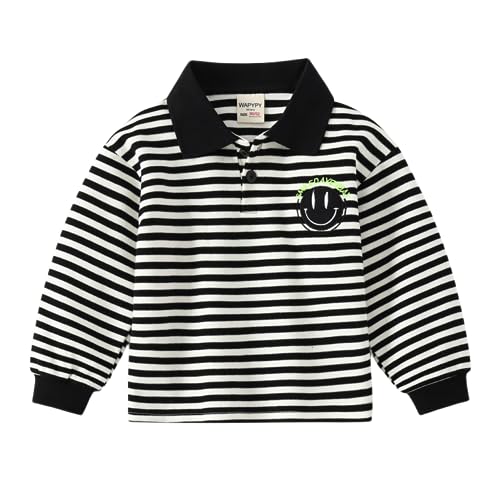Meufam Toddler Baby Boys Long Sleeve Pique Polo Sweater Warm V Neck Button Pullover Striped Lapel Knit Sweatshirt