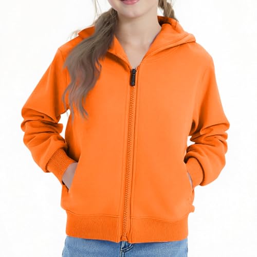 Girls Fleece Hooded Jacket Long Sleeve Full Zip up Hoodies Casual Relaxed Fit Solid Color Fall Going out Outwear 2025