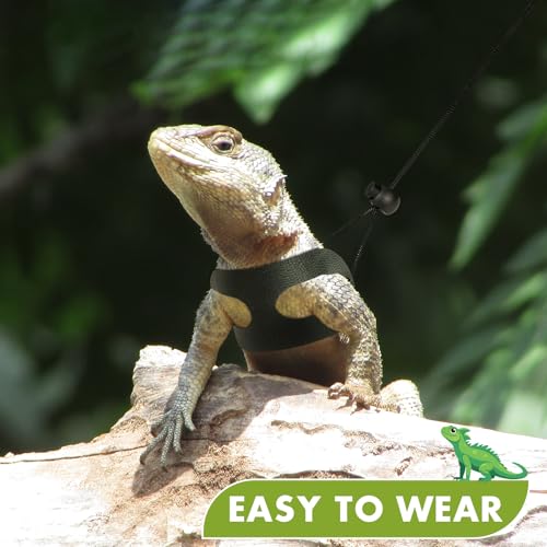 Image of Bearded Dragon Leash and Harness Set(S /M /L), 7.2 FT Nylon Leash with Rotating Hook Soft Leather Harness Lizard Tank Accessories for Outdoor Adventures