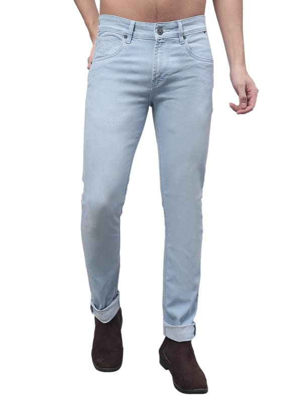 Image of Cantabil Men Blue Cotton Regular Fit Casual Jeans (P MDNM00331 LIGHTMERCERISED)