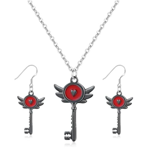 ANZWTLOYY Hazbin Necklace Earrings Hazbin Merch Inspired Jewelry Heart Wing Key Necklace Earrings for Women Men Costume Cosplay (Set) Cover