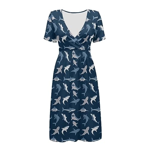 Image of Women's Summer Formal Dresses Short Sleeve Wrap V Neck Dresses Bridesmaid Wedding Guest Dress with Pockets