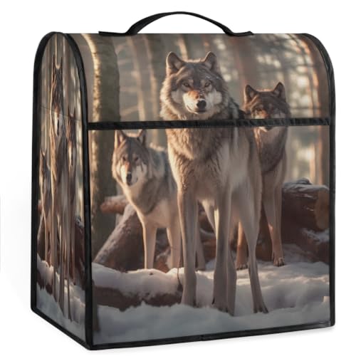 Coffee Maker Cover Winter Animal Wolf Kitchen Appliance Covers Small Appliance Covers Blender Cover Juicer Cover Dust Covers for Kitchen Appliances with Top Handle and Pockets,Washable,C258
