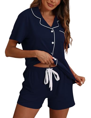 Image of ZMJ Pajamas for Women Set 2 Piece Pj Short Sets Bride Sleepwear Button Up