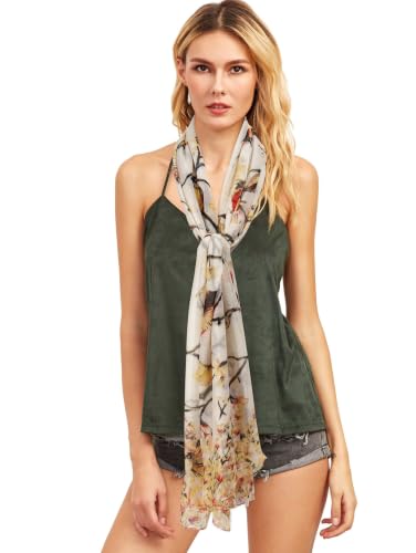 Image of GERINLY Scarfs for Women Lightweight Cotton Feel Scarves Floral Birds Print