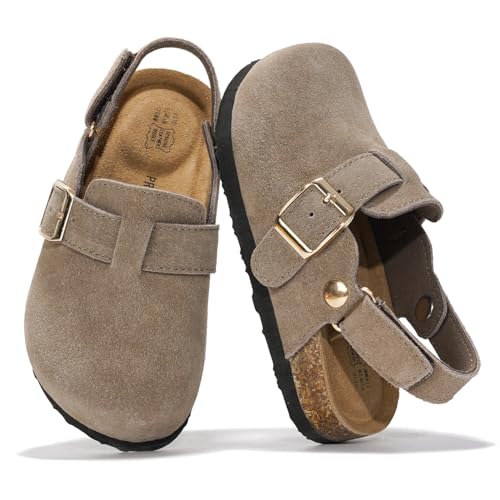Image of Project Cloud Kids Clogs 100% Genuine Leather with Natural Cork Footbed & Memory Foam Insole Arch Support - Non-Slip Clogs for Kids - Slippers Sandals for Boys & Girls Footwear