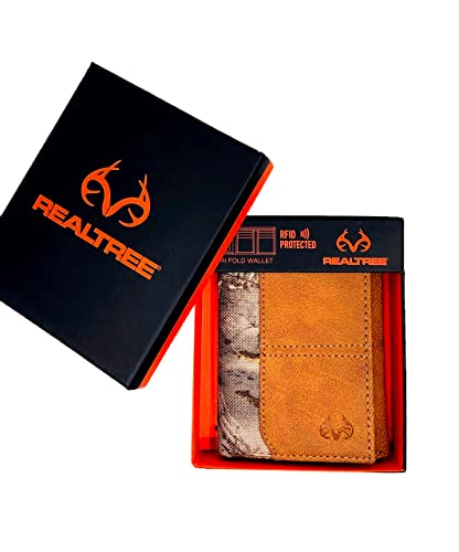 Realtree Camo Slim Card Holder Money Clip Wallets for Men (Edge Camo Burnished Tan Leather Trifold Wallet)4