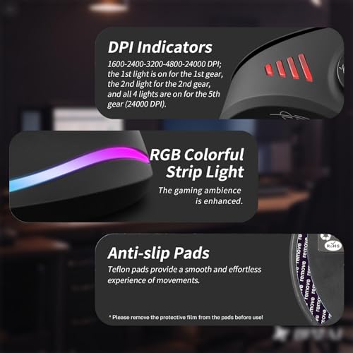 Image of Gaming Mouse with 5 D Rocker, Wireless Vertical Mouse with [24000 DPI] [12 Programmable Buttons], Computer Mouse for Gamer /PC /E-Sports /Laptop (Black)