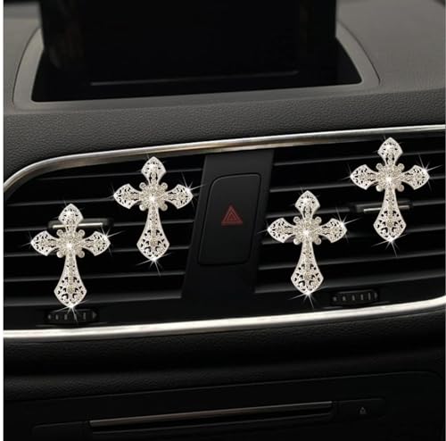 Image of 4Pcs Bling Cross Air Vent Clips,Crystal Car Vent Clip,Interior Accessories,Air Fresheners Vent Clips Car Diffuser Vent Clip Rhinestone Diamond Cross Car Decoration Car Interior Decor Car Accessorie