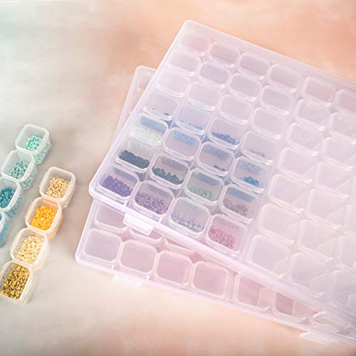 SGHUO 5 Pack 56 Grids Diamond Painting Boxes Organizer Plastic 5D Diamond Embroidery Storage Box with 400pcs Label Stickers for Sewing, Nail Diamonds, Diamond Painting Accessories