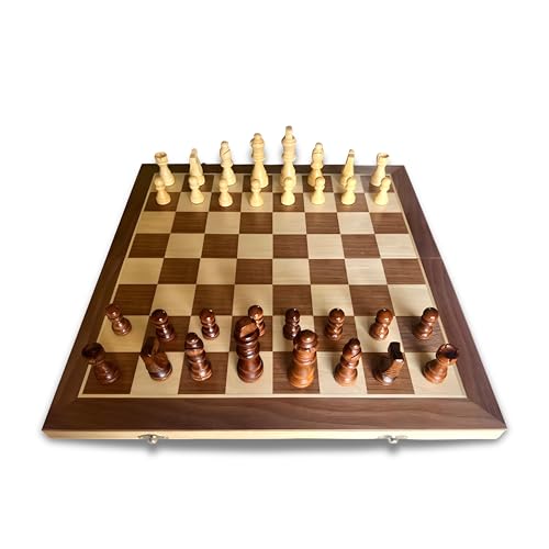 Image of Masterpiece 16 Inches Chess Board Set Magnetic, Tournament Size Wooden Chess Board Set, Handcrafted Foldable Chess with Storage & Magnetic Pieces, Valentine Gift, Game for Kids & Adults