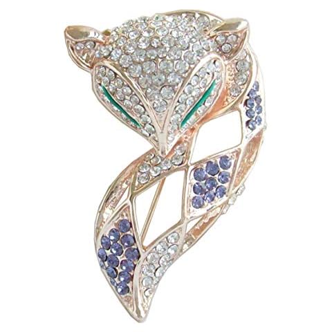 Sindary Art Style 1.97" Unique Animal Fox Brooch Pin Clear Austrian Crystal Pendant BZ6347 (Gold-Tone Ink Blue Clear) Cover