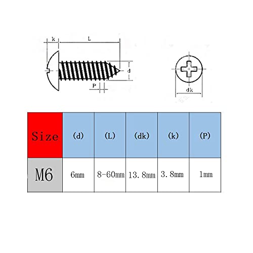 20 tornillos autorroscantes M6 x 25 mm miniatura 2