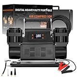 Crispaire 150 PSI Dual Cylinder Air Compressor 12.35 CFM 12V Heavy Duty Portable with LCD Digital Control Preset Pressure Fast Inflation for Trucks SUVs Off-Road Tires Includes 4ft Hose & Bag