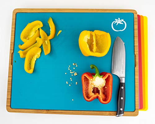 Bamboo Cutting Board with Flexible Mat Inserts - Easy to Clean - BPA Free/Antibacterial - Thumbnail 6