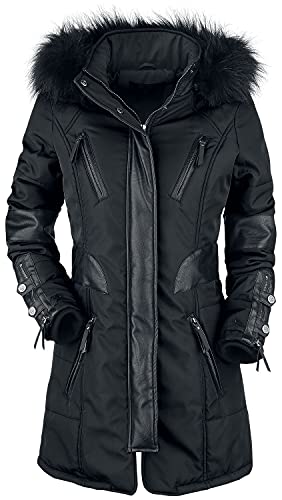 Rock Rebel by EMP Mujer Chaqueta larga de invierno negra con detalles de polipiel M