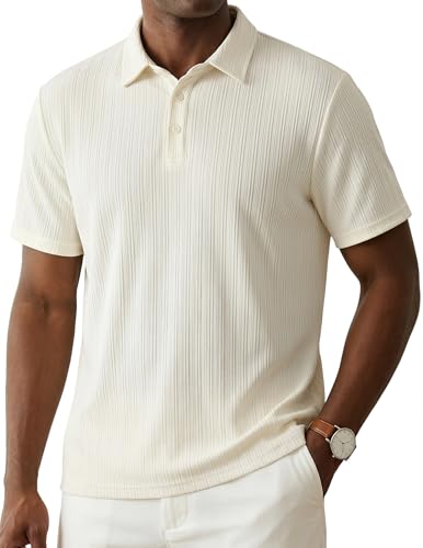 Camisetas Polo para Hombre de Manga Corta, Tejido Texturizado y Elástico, Cuello con Botones, Ligero y Transpirable, Estilo Casual y Elegante, Ideal para Verano, Negocios y Viajes miniatura 2