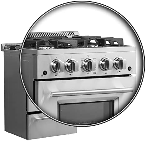 FORNO Breno Full Gas 24" Inch. Range 4 Sealed Burners Cast Iron Cooktop Freestanding Stainless Steel Oven 2.3 Cu.Ft.