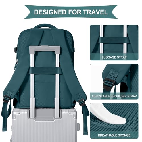 Image of coowoz Large Travel Backpack For Women Men,Carry On Backpack Flight Approved,Hiking Backpack Waterproof Outdoor Sports Rucksack Casual Daypack Fit 15.6 Inch Laptop Shoes Compartment,30L(Peacock Blue)