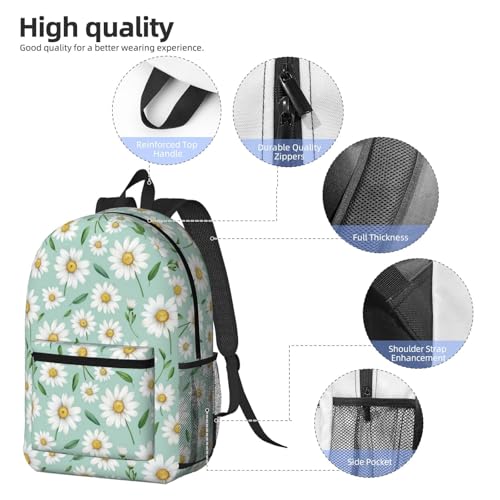 Green Daisy Flower Fashionable Daypack 17 Inches Zippers Backpack Double Shoulder Bag for Women Men3