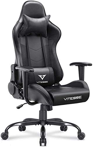 Vitesse Gaming Chairs for Adults,Gamer Chair,Video Game Chairs,Comfortable High Back pc Gaming Chair,Sillas Gaming,Swivel Leather Office Gaming Chairs with Lumbar Support and Headrest(Black)