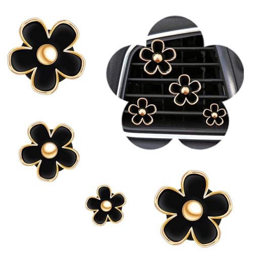 Daisy Flower Car Air Freshener Vent Clips 4 Pcs Cute Car Accessories for Women Interior Girly Decor Essentials Truck Accessories for Bathroom Office Pet Houses (Black 3.1cm 2.9cm 2.2cm 1.6cm)