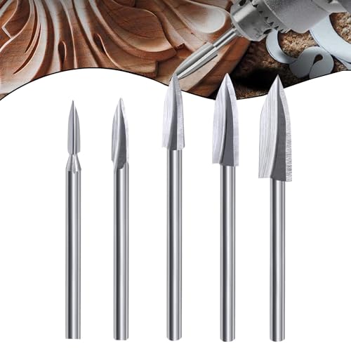 Holzschnitzwerkzeuge, 5 Stück, HSS-Holzbearbeitungswerkzeuge für Drehwerkzeug, Gravurbohrer-Set, 0,3 cm Schaft, Universalwerkzeug für Heimwerker, Schnitzen, Bohren, Mikroskulpturen, Holzhandwerk,
