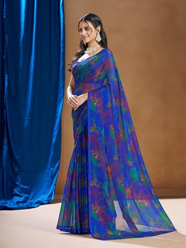 Image of Garden Vareli Nara Chiffon Abstract Floral Print Saree