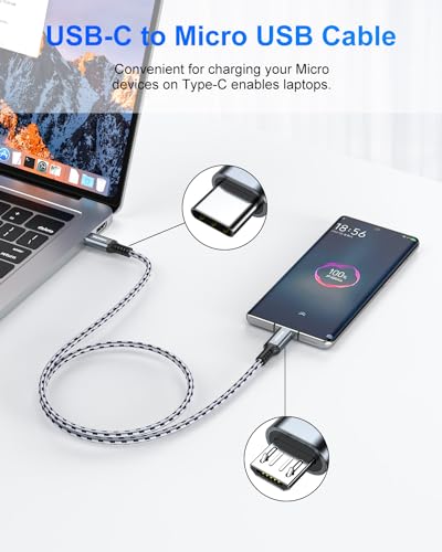 SNANSHI 編み込みデザイン USB-C to Micro USB 変換ケーブル 1.8m