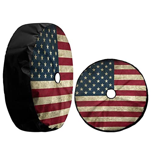Image of Retro American Flag Spare Tire Cover with Backup Camera Hole Wheel Tire Cover Fit Trailer, RV, SUV and Many Vehicle 12inch