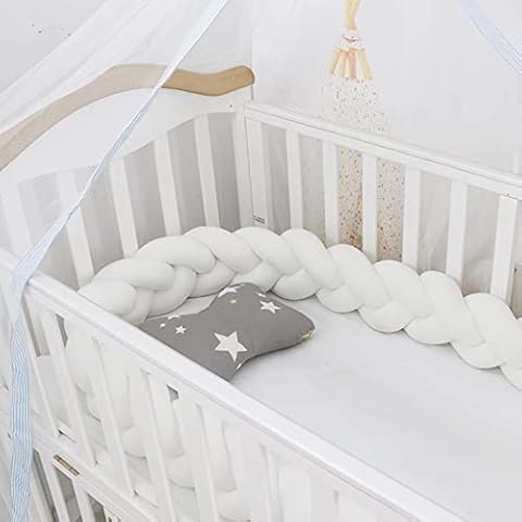 Aocase Braided Cot Bumper Cushion Soft Knot Pillow Cot Bed Bumper Knotted Head Guard Bumper Crib Cradle Knot Braid Pillows Cushion Decor for Room Decor,White,2m Cover