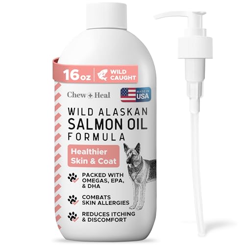 Wild Alaskan Salmon Fish Oil for Dogs - 16 oz. of Fish Oil Formula - Pump Cap Bottle - Contains Omega-3 and 6, Vitamin D, EPA, and DHA for Healthy Skin and Coat