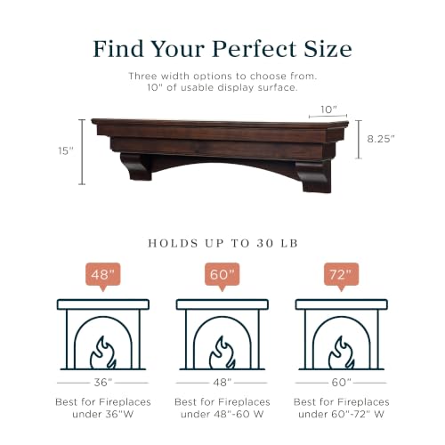 Image of MANTELSDIRECT Salem Wood Mantel Shelf with Arched Corbels - Cherry 72 Inch | Wooden Rustic Wall Mounted Shelf from Pine Wood - Perfect for Fireplaces, TVs & Decor