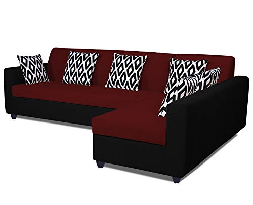 Image of Adorn India Rio Highback L Shape 6 Seater Sofa Set (Right Hand Side) (Maroon & Black)
