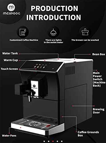 Mcilpoog Super Automatic Espresso Coffee Machine,Fully Automatic Espresso Machine With Grinder, Easy To Use Touch Screen Coffee Maker With Milk Frother.16 Coffee Recipes.（Ws-203） #TOP2
