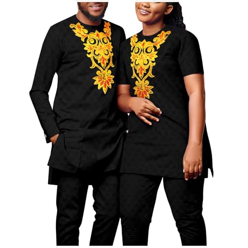African Couple Matching Clothes Women Short Sleeve Shirt Pants Suit for Men Causal Lover Wear for Wedding