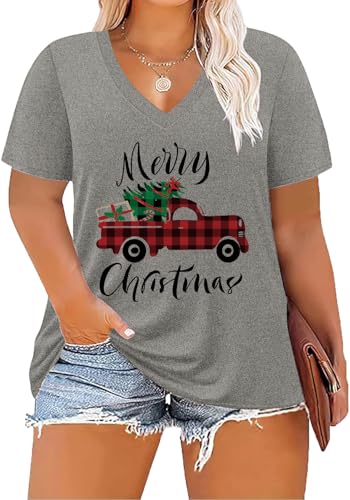 Image of ForHailey Women's Plus Size Short Sleeve Tee Shirt V Neck Basic Ladies Loose Fit T Shirt 1X-5X