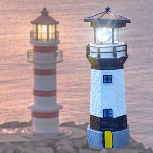 YZYOE Noir et blanc phare solaire, tournant LED phare lumières décoratives, Cour imperméable...