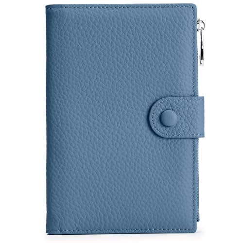 Leather Passport Holder for Women, Slim RFID Blocking Travel Wallet, Compact Passport Wallet with Zippered Coins Pocket and SIM Slots, Ladies Passport Cover Case