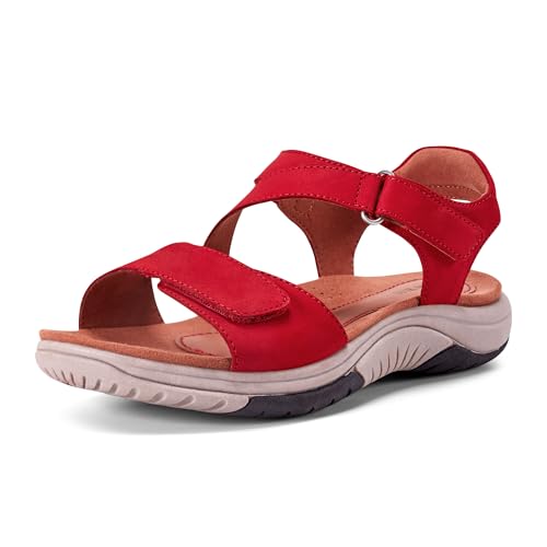 Cobb Hill Women's Fiah Flat Sandal, Red Nubuck, 9 Narrow