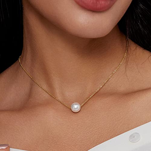 Zeffy Pearl Necklaces For Women|Gold Necklaces For Women 18K Gold Plated Single Pearl Choker Necklace Pendant Simple Handmade Pearl Chain For Girls Women Everyday Jewelry Gifts #TOP1