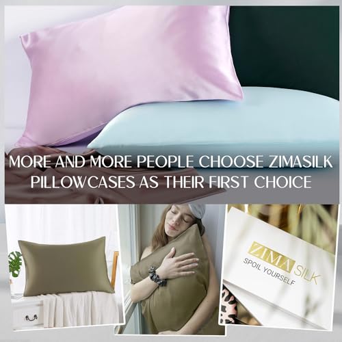 ZIMASILK 100% Pure Mulberry Silk Pillowcase for Hair and Skin Health,Soft and Smooth,Both Sides Premium Grade 6A Silk,600 Thread Count,with Hidden Zipper,1pc (Queen 20''x30'',Olive Grey)