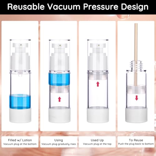 Segbeauty 2pcs 0.5oz/15ml Airless Pump Jars, 1oz/30ml 2 Pack Refillable Airless Pump Bottles, Pack of 2 Clear Plastic Container Jars with Lids, Vacuum Cream Jar Travel Container for Toiletries3