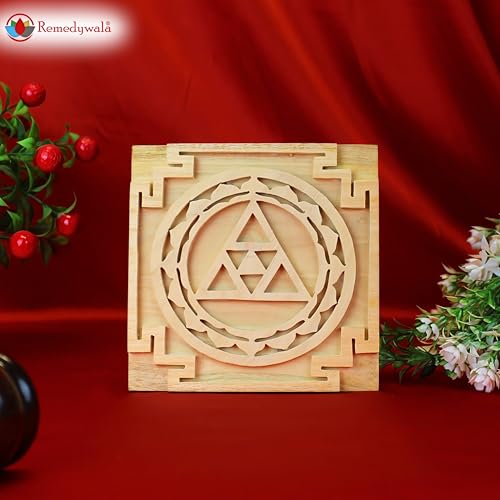 Image of REMEDYWALA Handcrafted Energized Meru Shriparni Shri Yantra Wooden Plate Meru Yantra for Vastu Success Progress Prosperity GoodLuck Money Abundance for Home & Office Temple