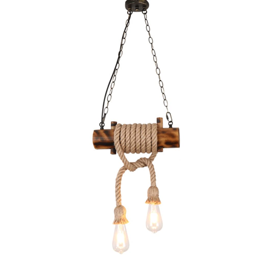 Riankh Retro Creative Pendant Light Fixtures,Personalized Solid Wood Hemp Rope Chandeliers Lamps,Industrial Decorative Hanging Light,Suspension Lights for Clothing Stores and Warehouses.13in