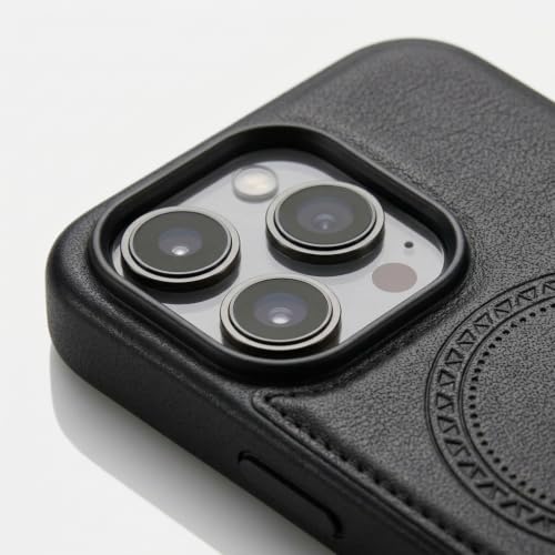 Image of amazon basics Premium PU Leather Case for iPhone 14 Pro, MagSafe Compatible Magnetic Ring, Sleek Protective Back Cover - [Black]