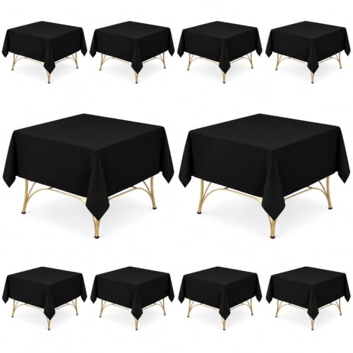 Image of 10-Pack 60x60 inch Black Table Cloths, Solid Stain and Wrinkle Resistant Tablecloth, Premium Plain Weave Polyester Fabric Rectangle Table Linen Covers for Hotel, Banquet