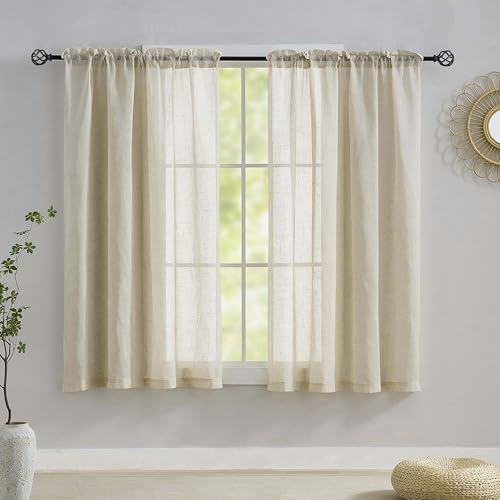 Home Brilliant Net Curtains Soft Natrual Linen Sheer Curtains Premium Window Drapery for Bedroom, 2 Panels, 63 inches Drop
