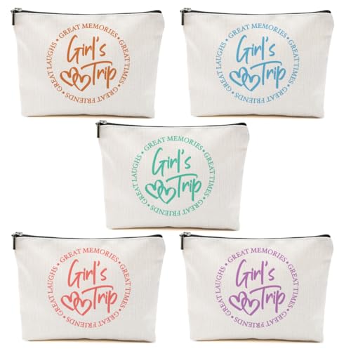 5-Piece Girls' Trip Favors - Makeup Bags for Weekends, Besties & Bridesmaids - Toiletry Bag for Travel, Graduation & Wedding Gifts
