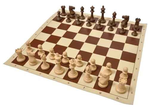 Image of PALM ROYAL HANDICRAFTS 17x17 inches Portable Travel Chess Set - Roll-Up Vinyl Board with Staunton Chessmen and Zippered Carrying Case - Perfect for Tournaments, Schools, and Outdoor Play.